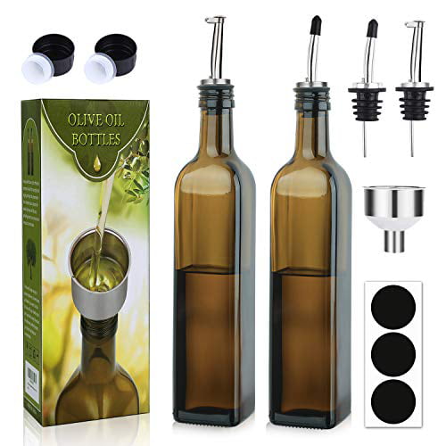 Aozita 17oz Clear Glass Olive Oil Dispenser Bottle 500ml Oil & Vinegar Cruet 